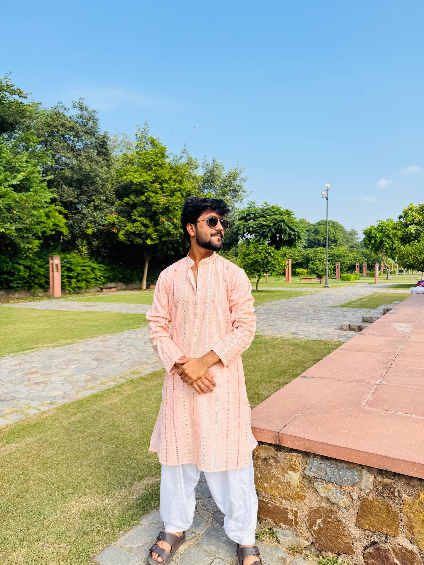 Peach Pink Mirror Work Kurta