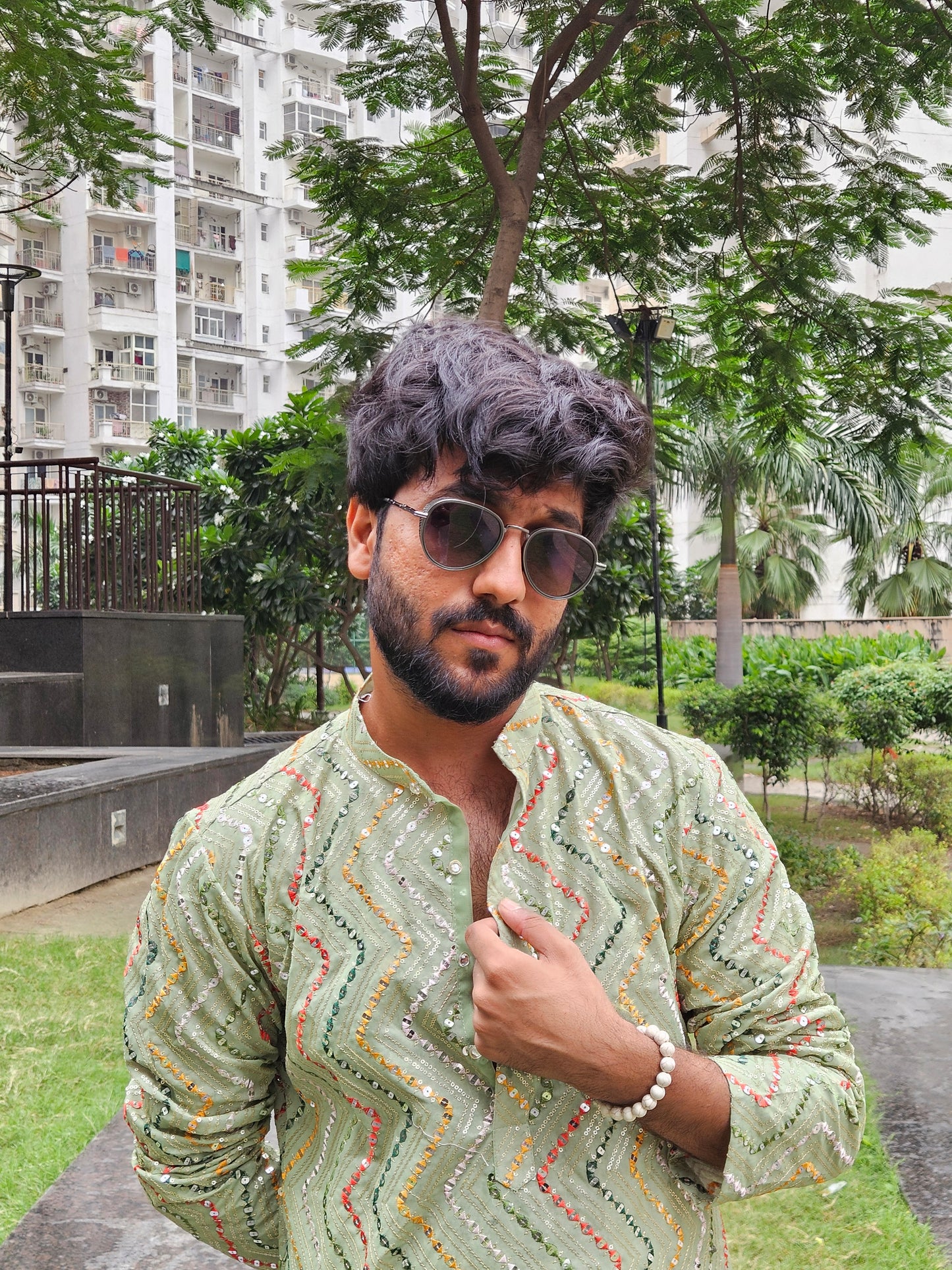 Mehndi Green Mirror Work Kurta