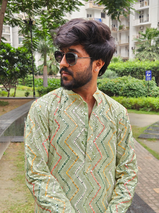 Mehndi Green Mirror Work Kurta