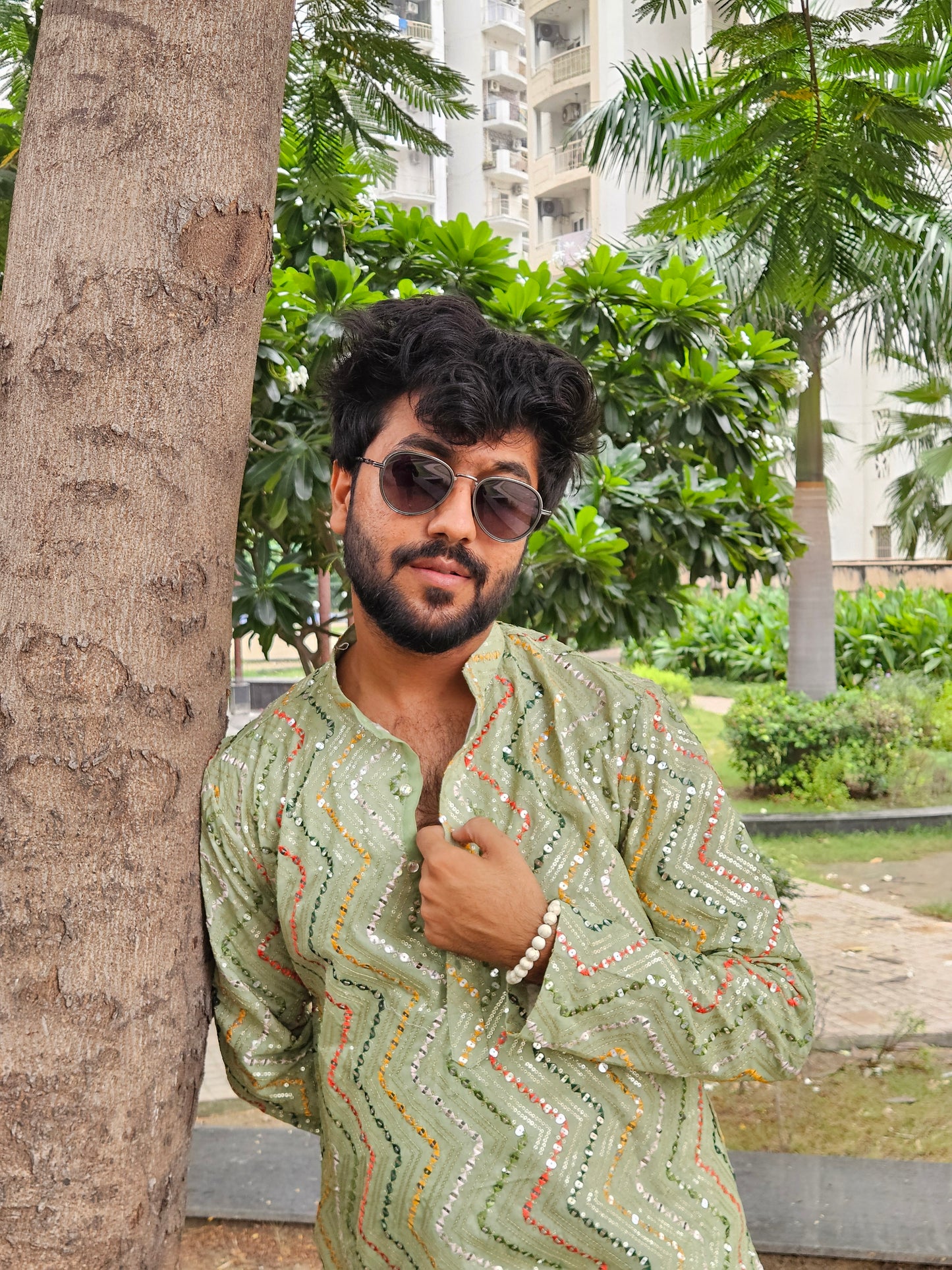 Mehndi Green Mirror Work Kurta