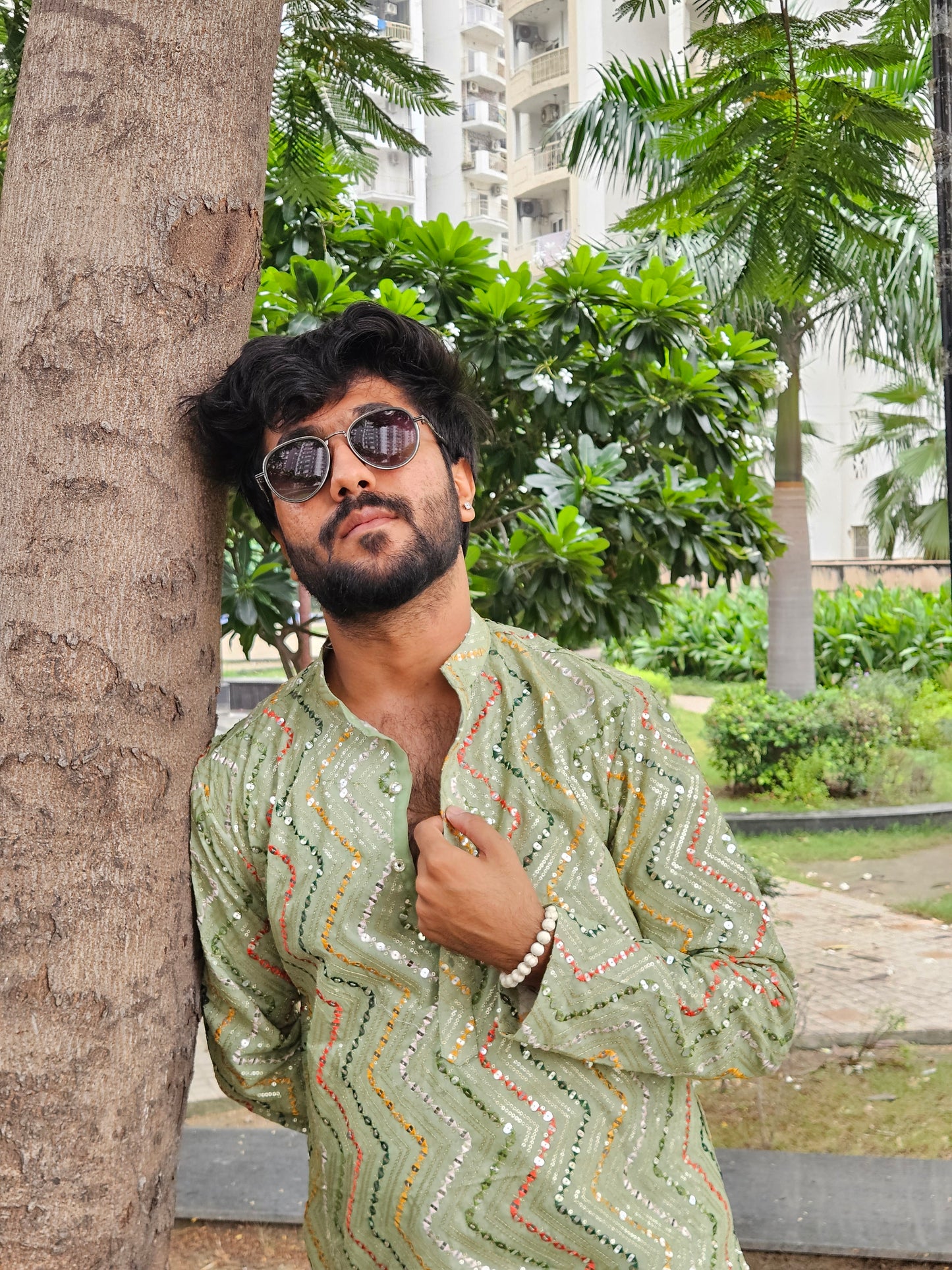 Mehndi Green Mirror Work Kurta