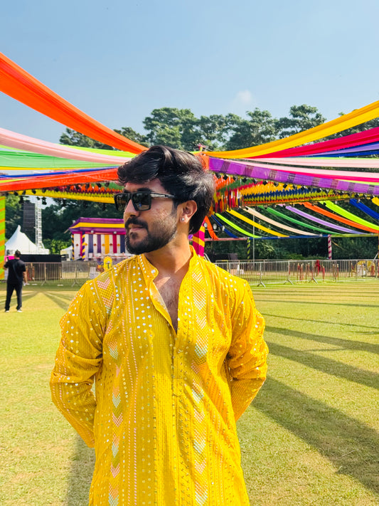 Haldi Yellow Mirror Work Embroidered Kurta