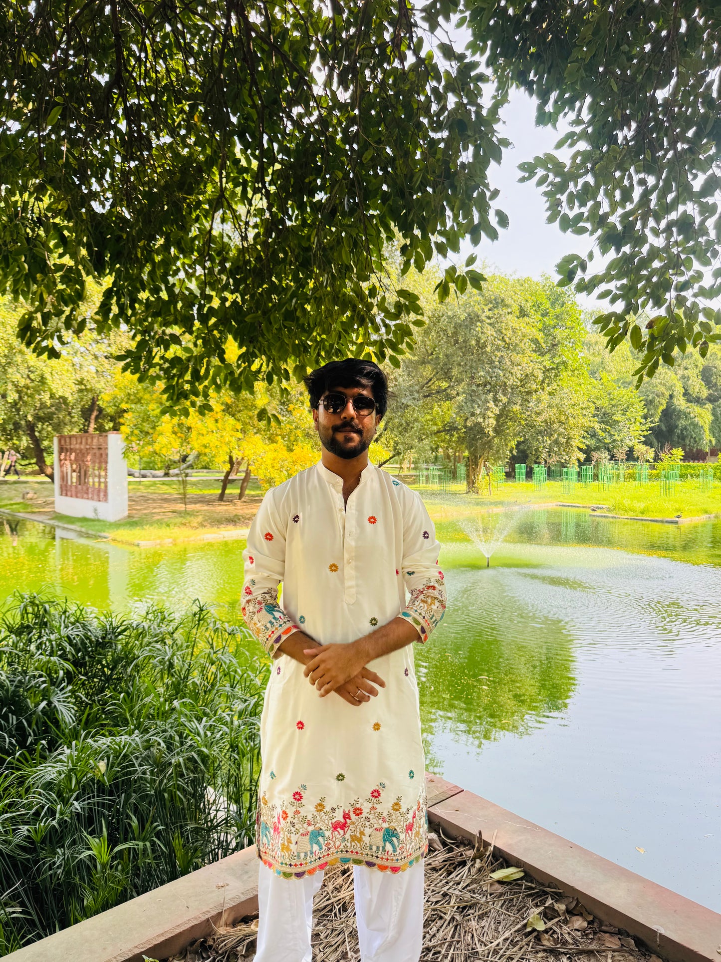 White Malai Silk Embroidered Kurta