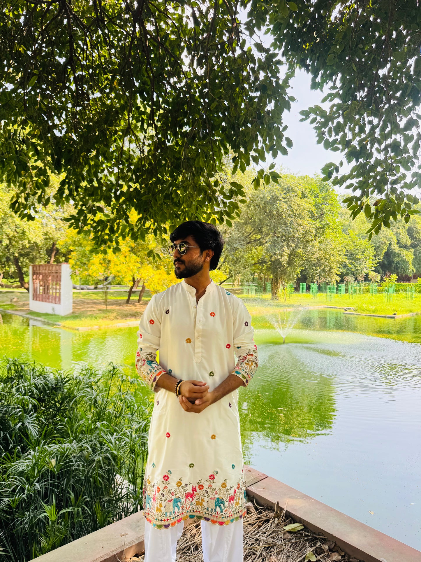 White Malai Silk Embroidered Kurta