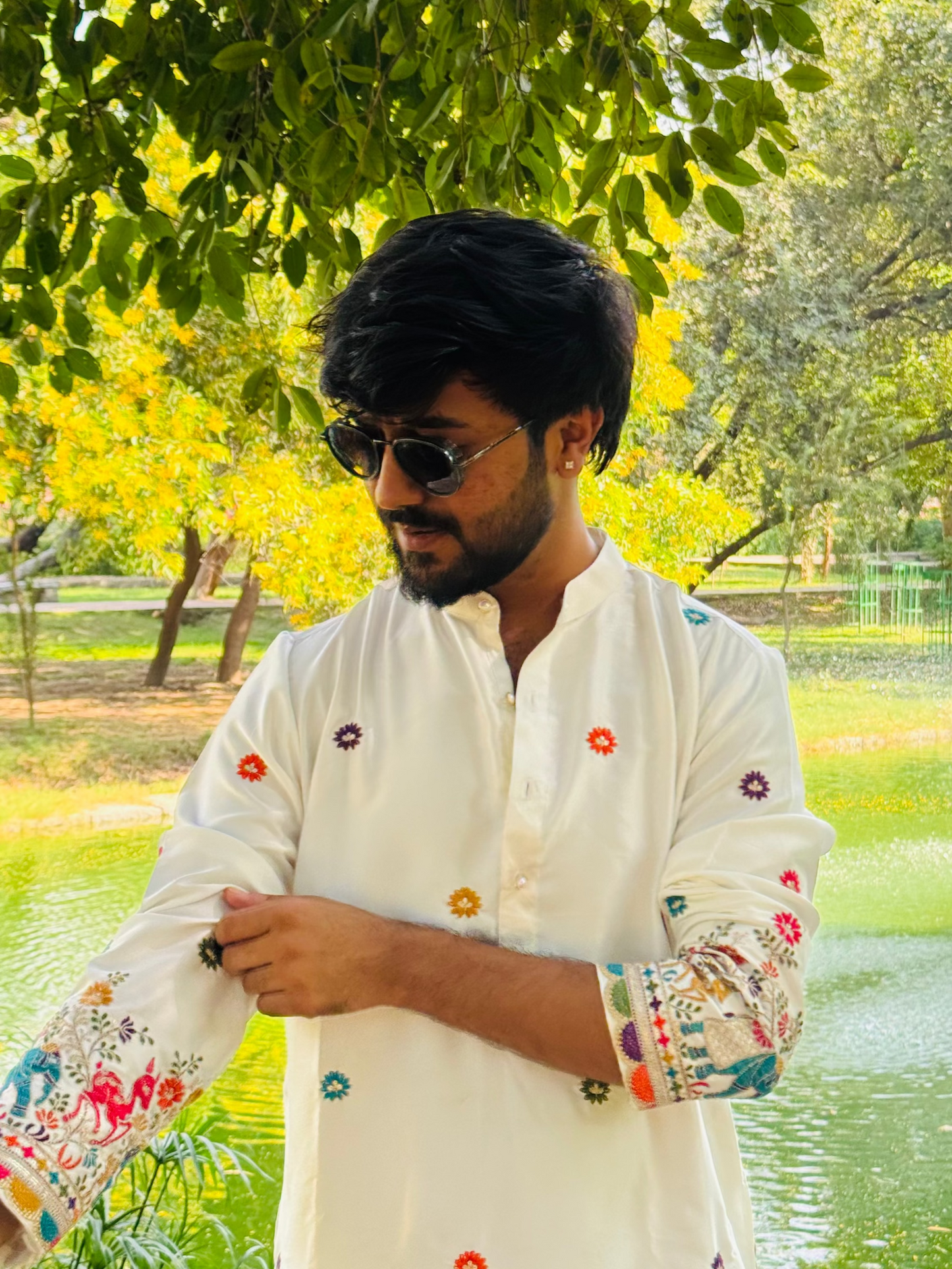 White Malai Silk Embroidered Kurta