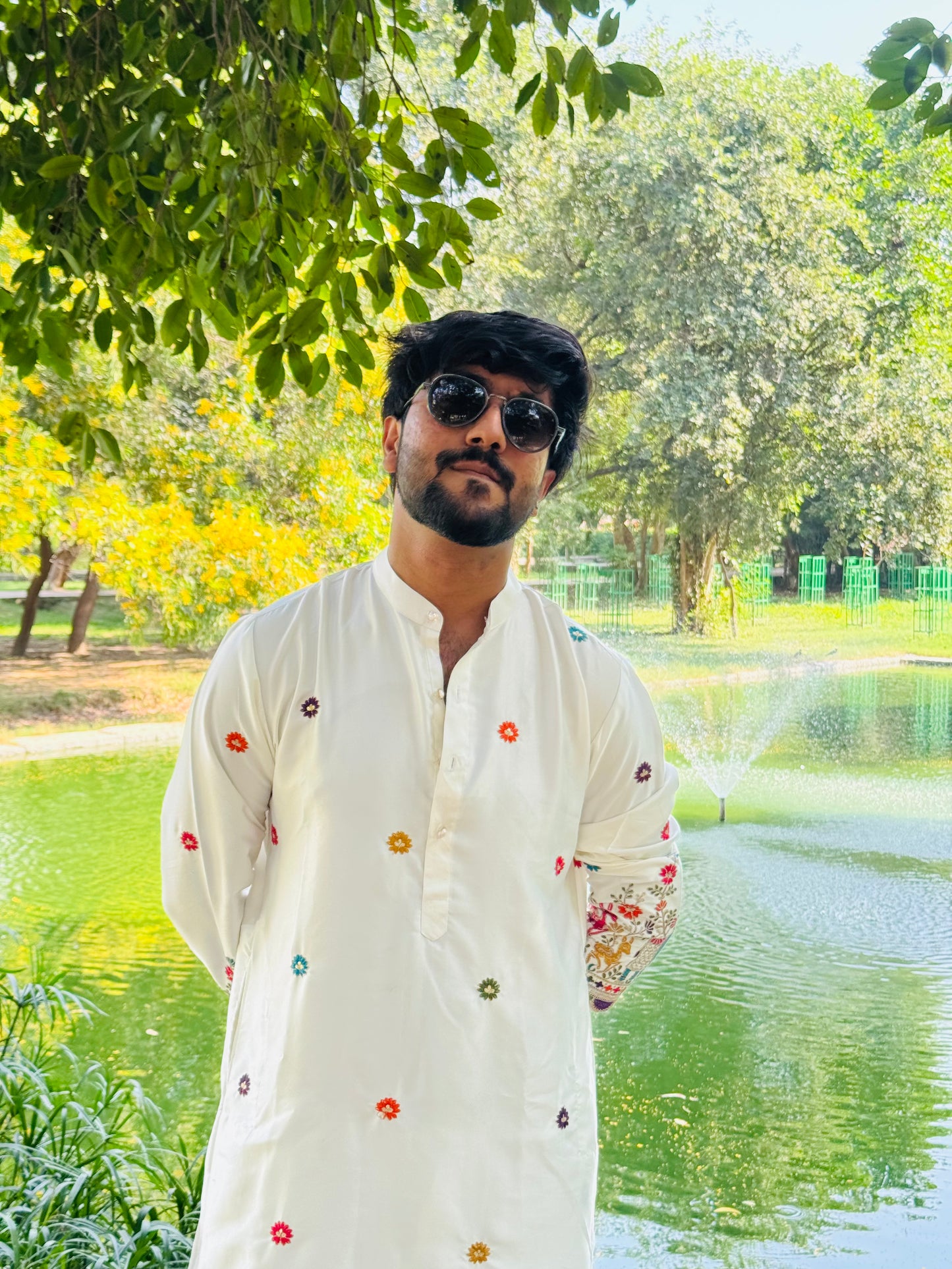 White Malai Silk Embroidered Kurta