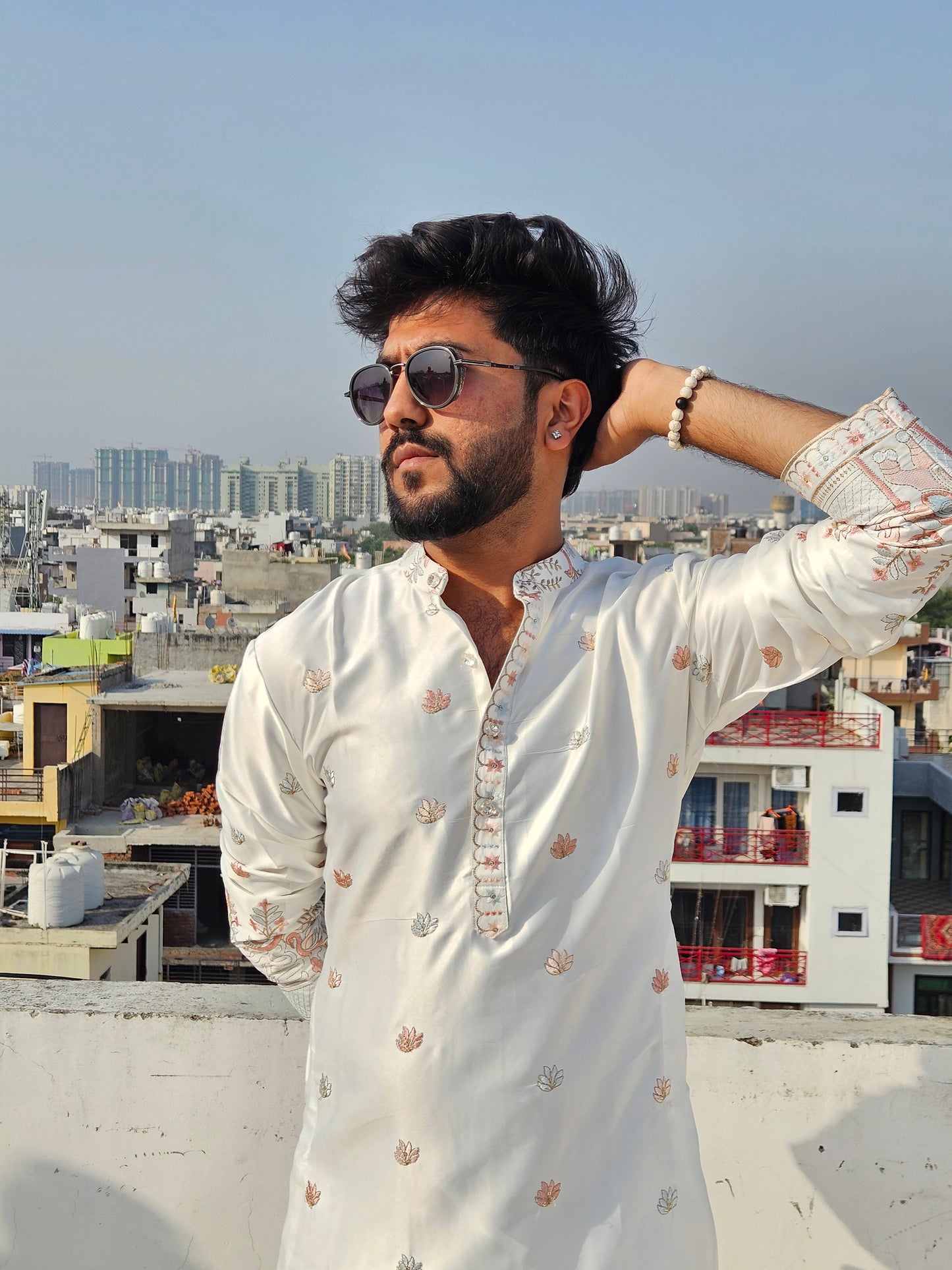 Embroidered Malai Silk Kurta