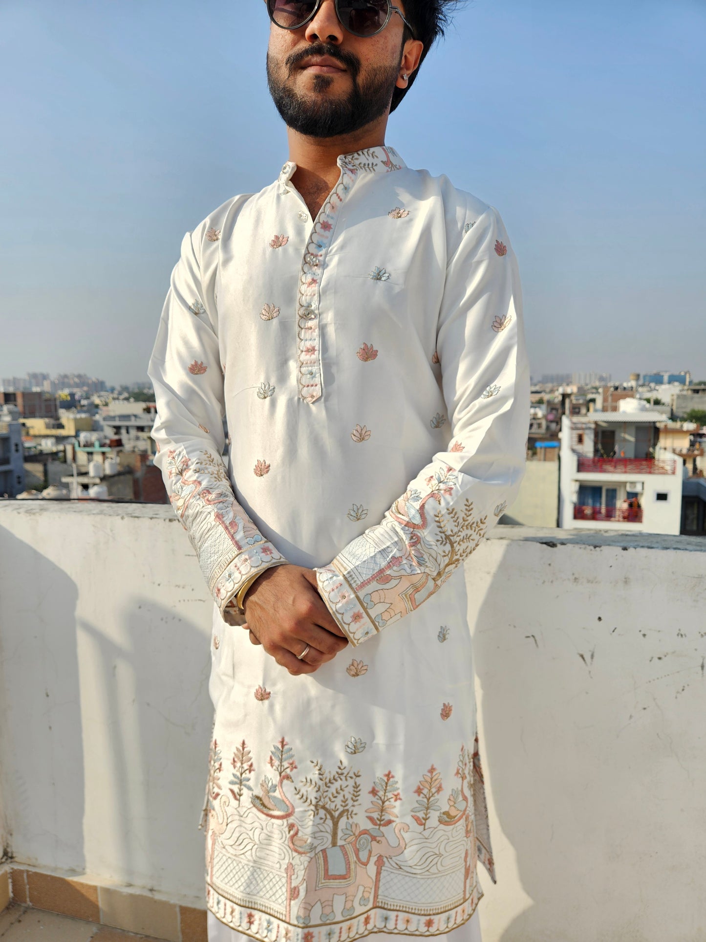 Embroidered Malai Silk Kurta