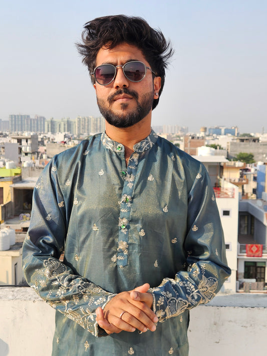 Deep Sea Green Embroidered Silk
