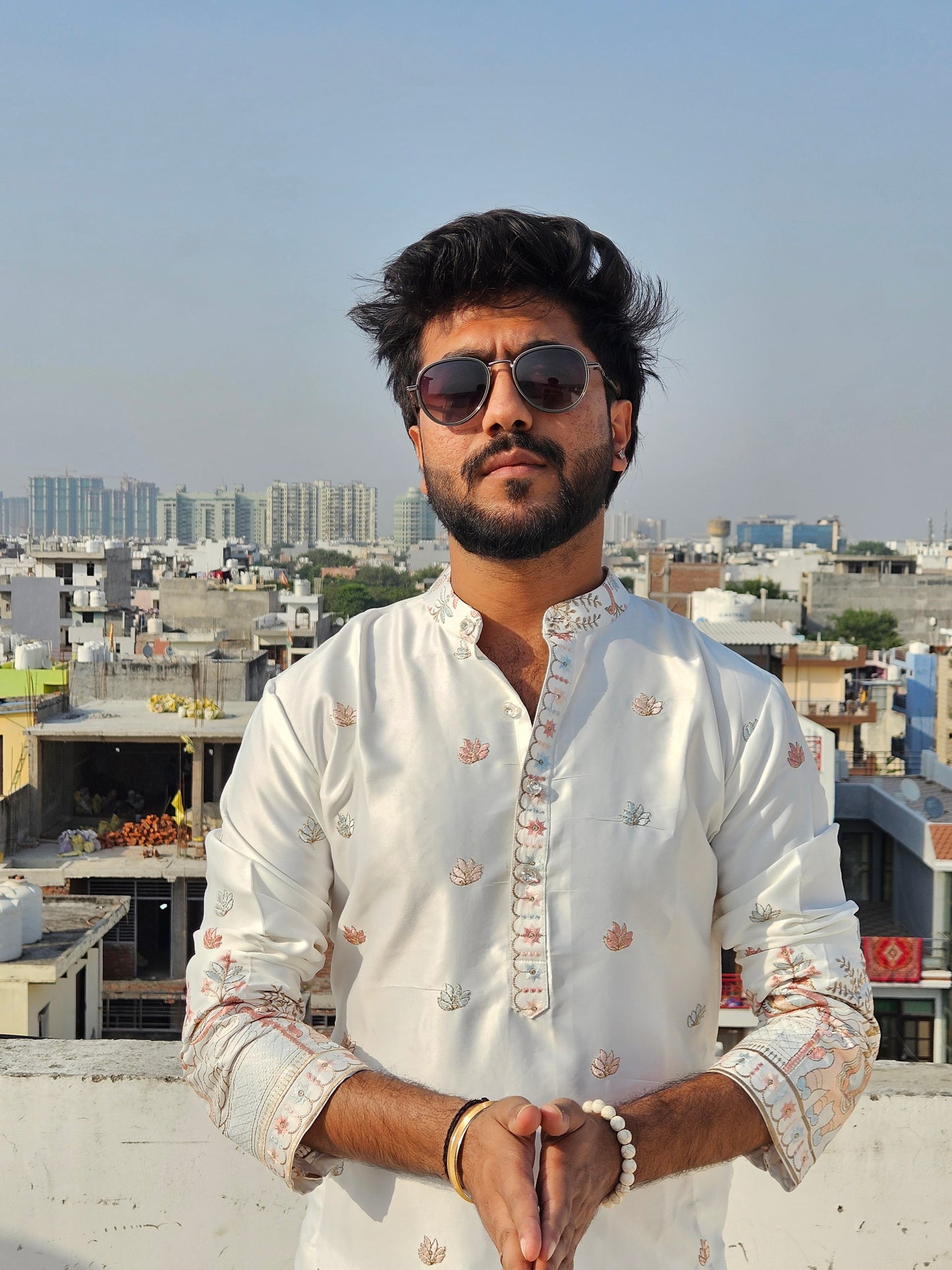 Embroidered Malai Silk Kurta
