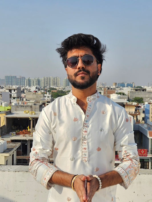 Embroidered Malai Silk Kurta