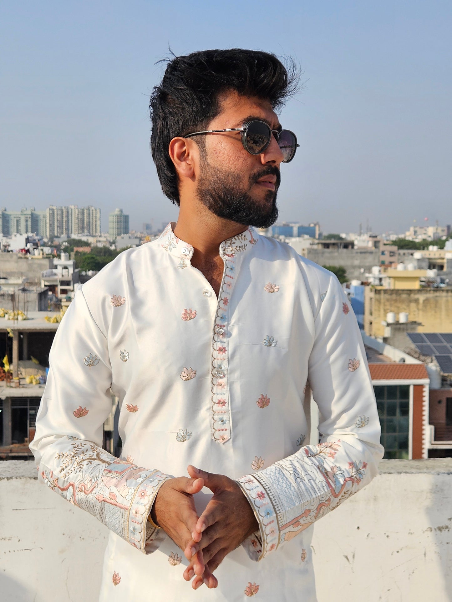 Embroidered Malai Silk Kurta