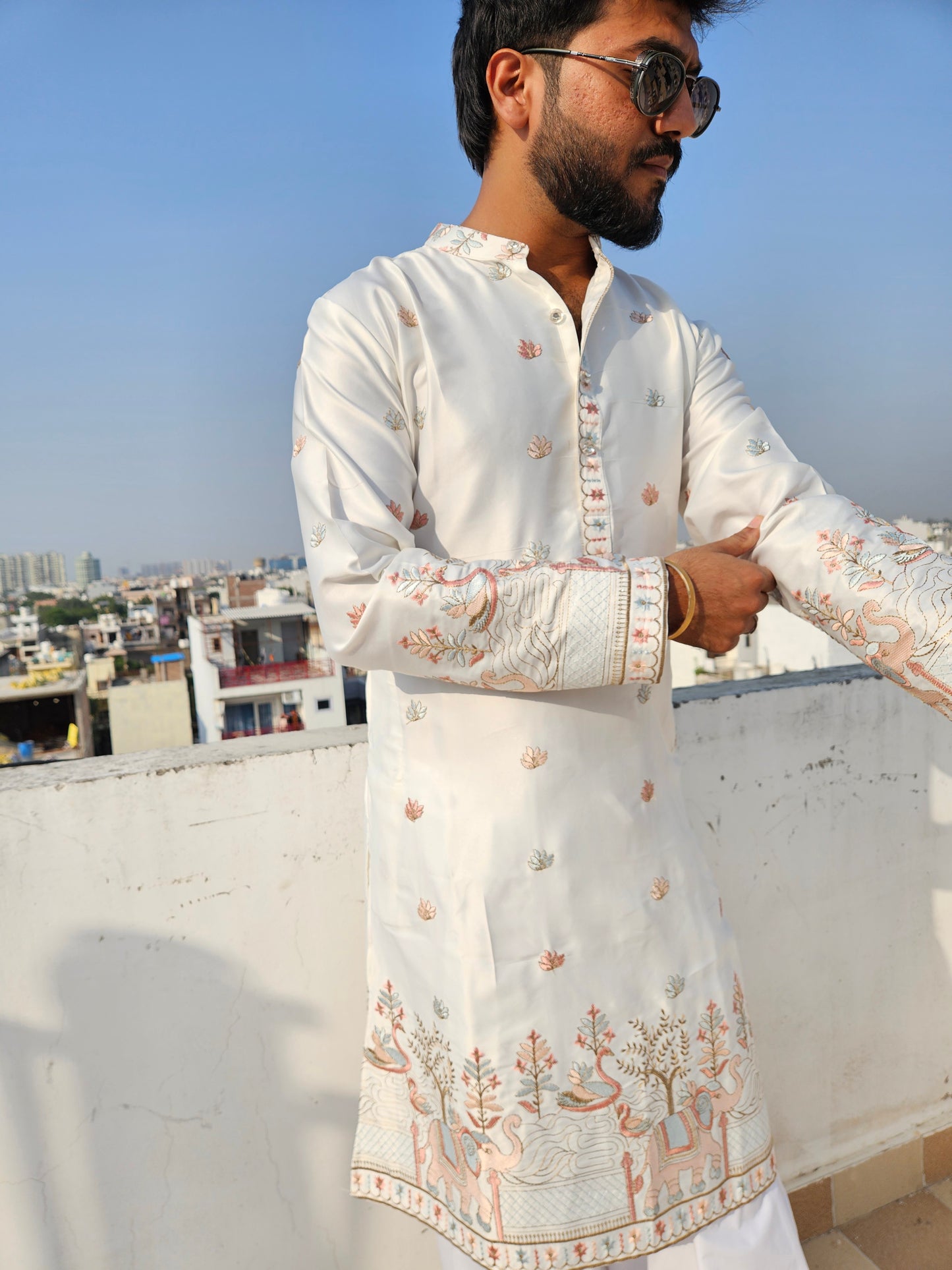 Embroidered Malai Silk Kurta