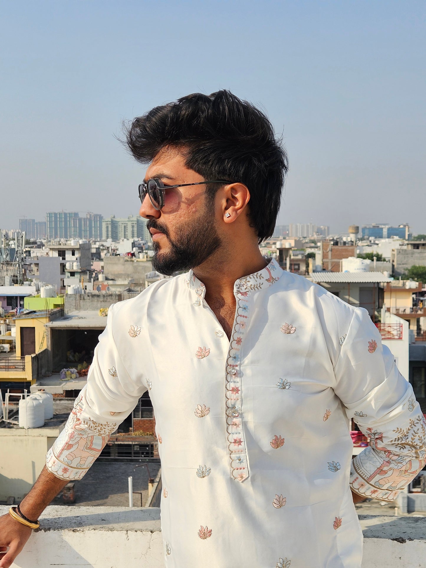Embroidered Malai Silk Kurta