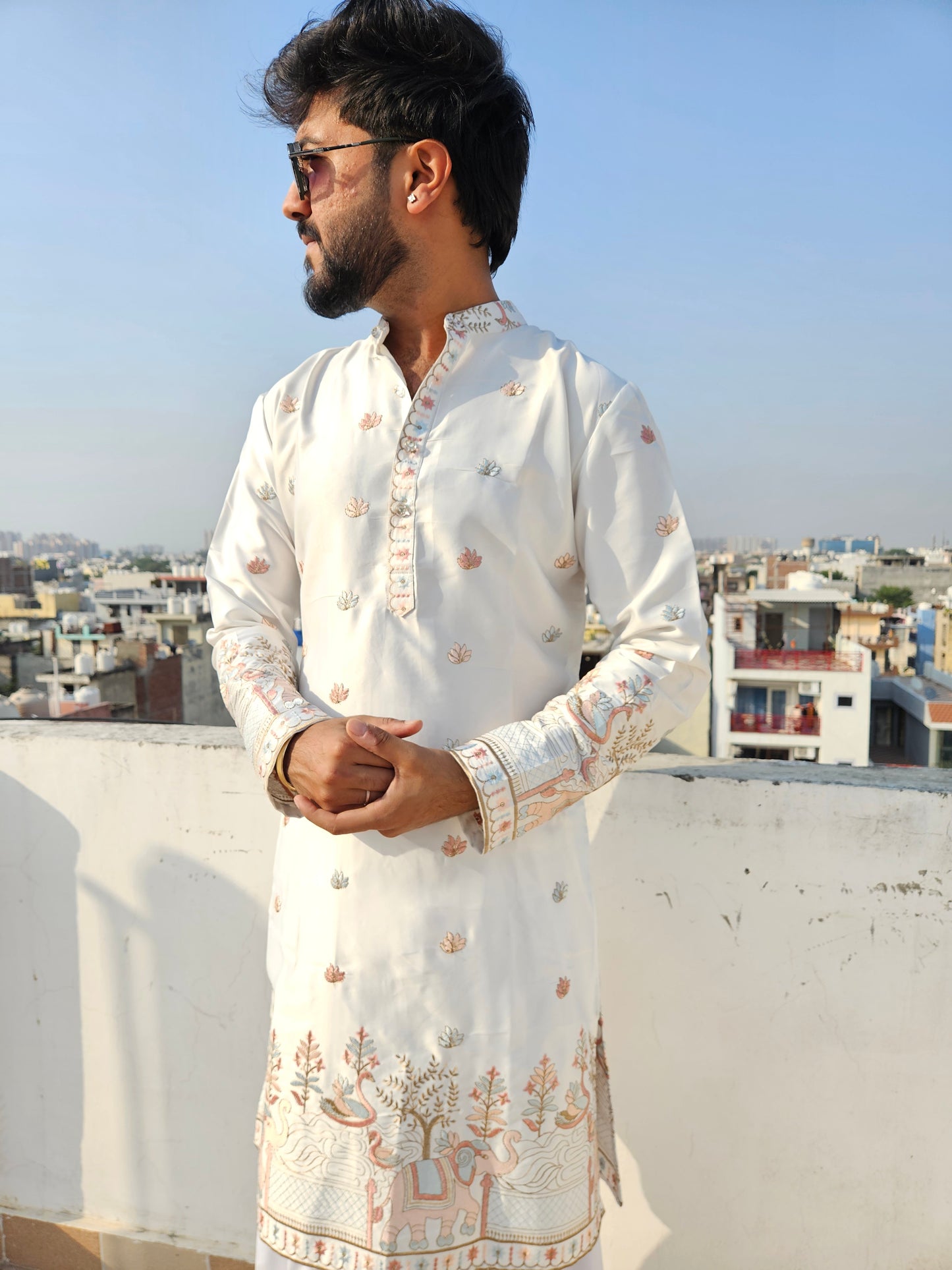 Embroidered Malai Silk Kurta
